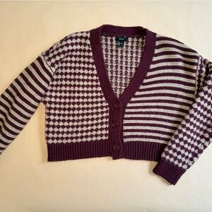 Burgundy and Tan Striped Cardigan